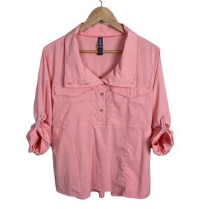 Mountain Hardwear Citypass Popover Shirt Large Pink Stripe Sun Protection